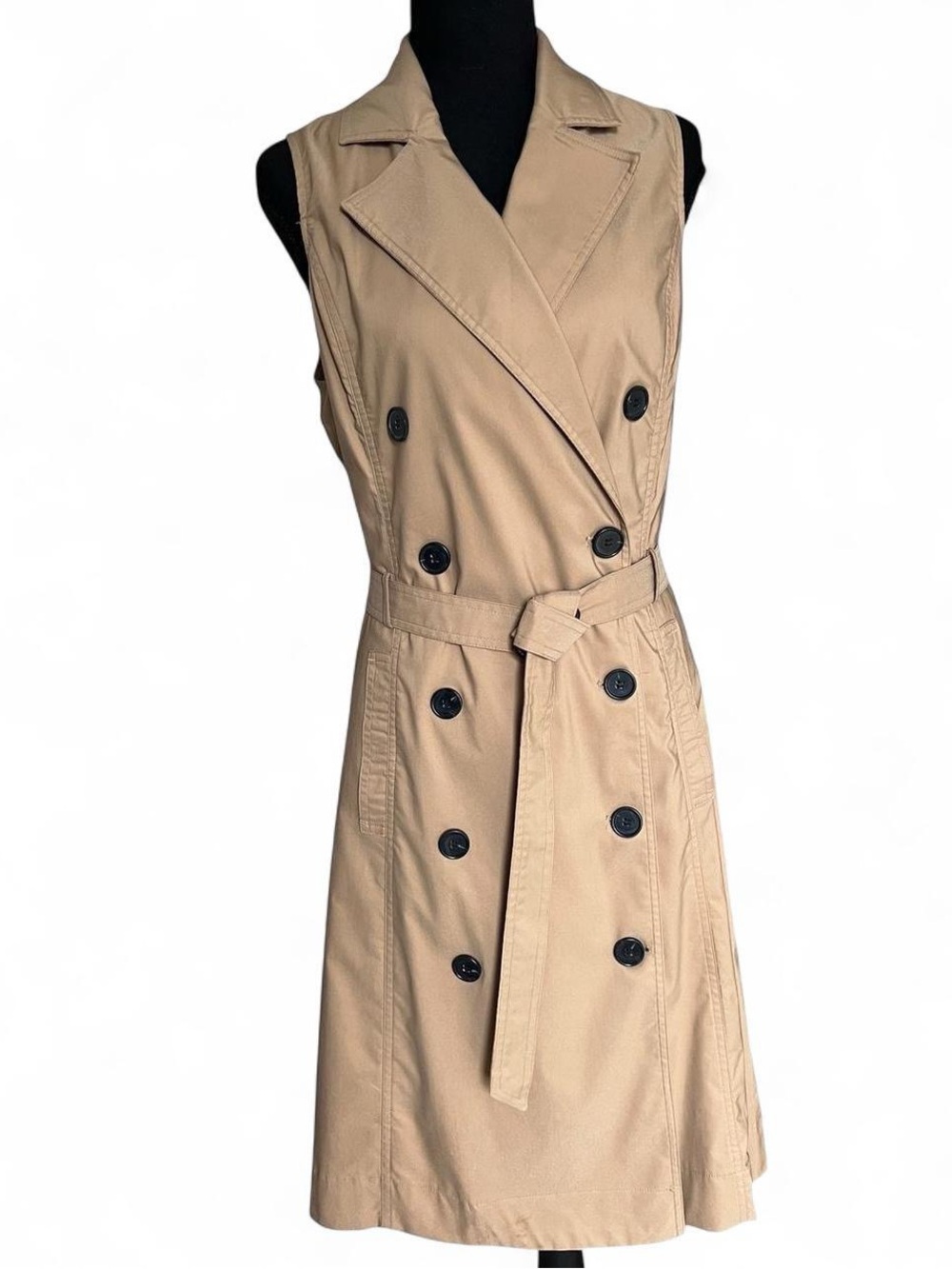 Tan Trench Vest Belted Double Breasted Classic Chic Layering Women’s Medium